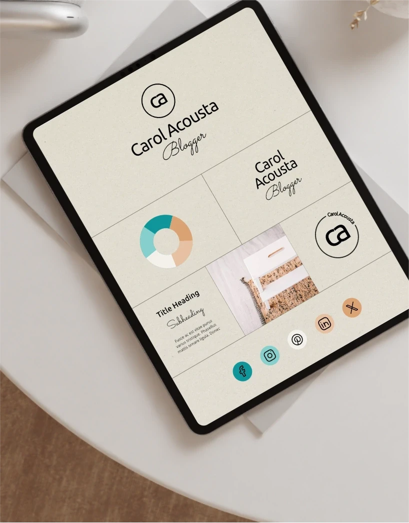 Brand kit Carol Acousta showing logos, colors and fonts 