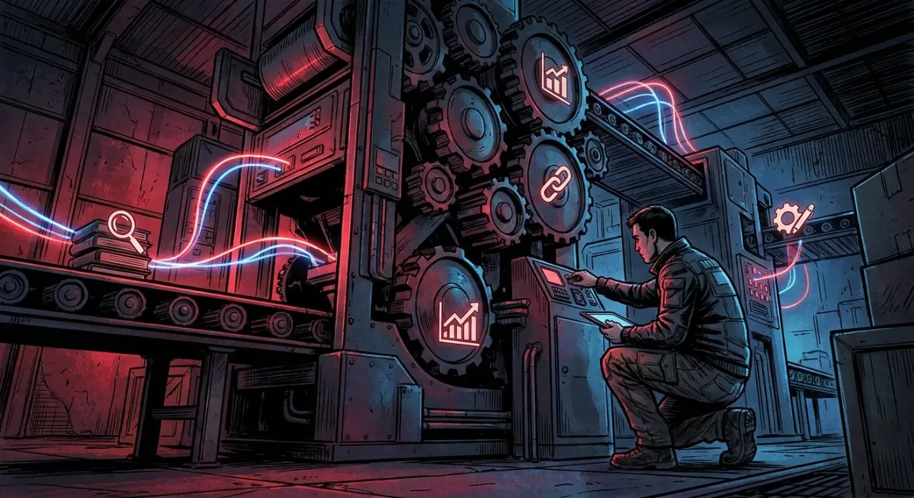 Man operates digital gears in RockN' Socials Digital Marketing Agency setup.