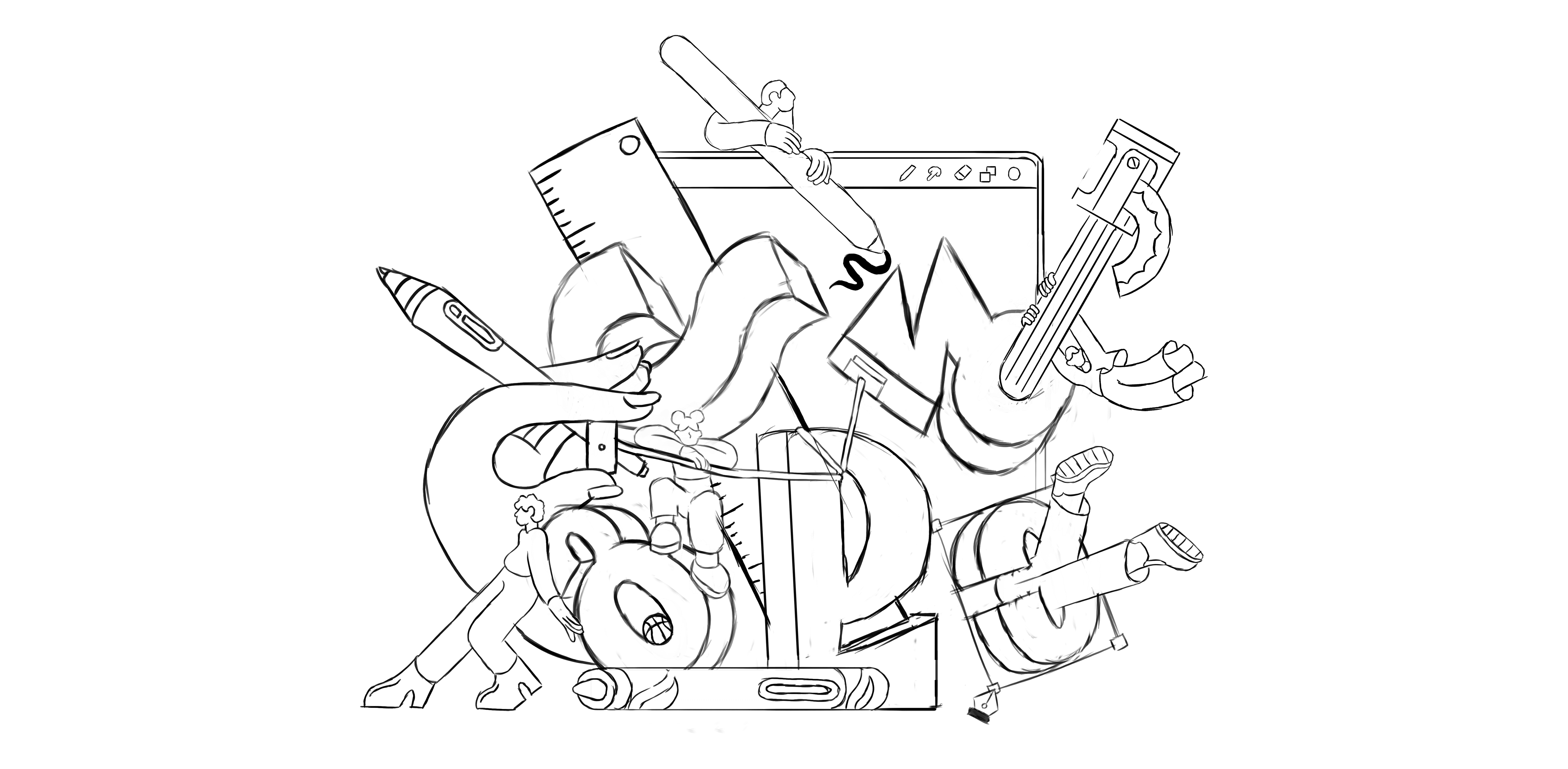 გრაფიკული ილუსტრაცია სადაც ქართული ანბანის ვარიაციულობა ჩანს