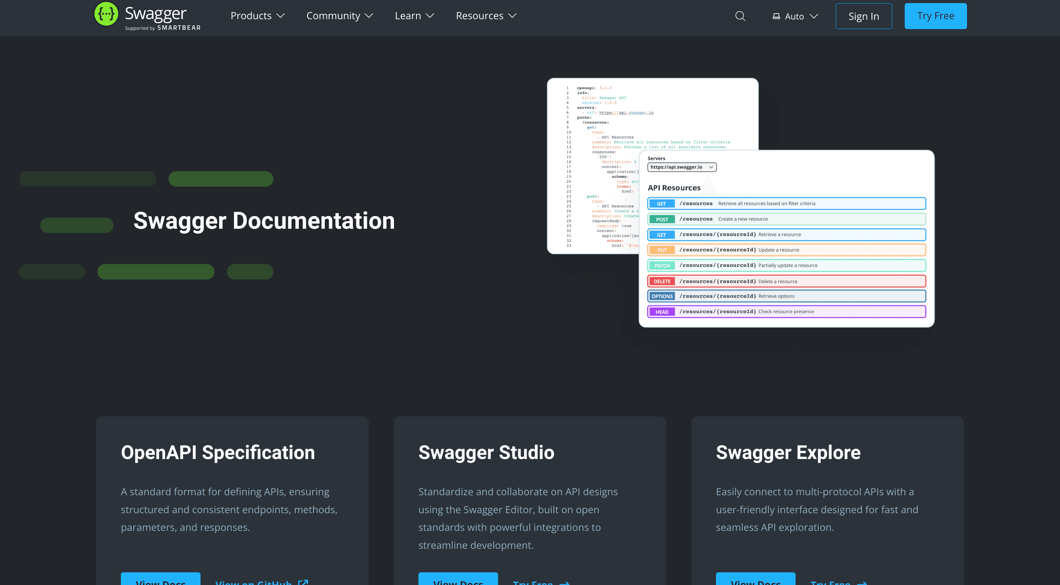 Swagger UI rendering an OpenAPI spec as interactive API reference