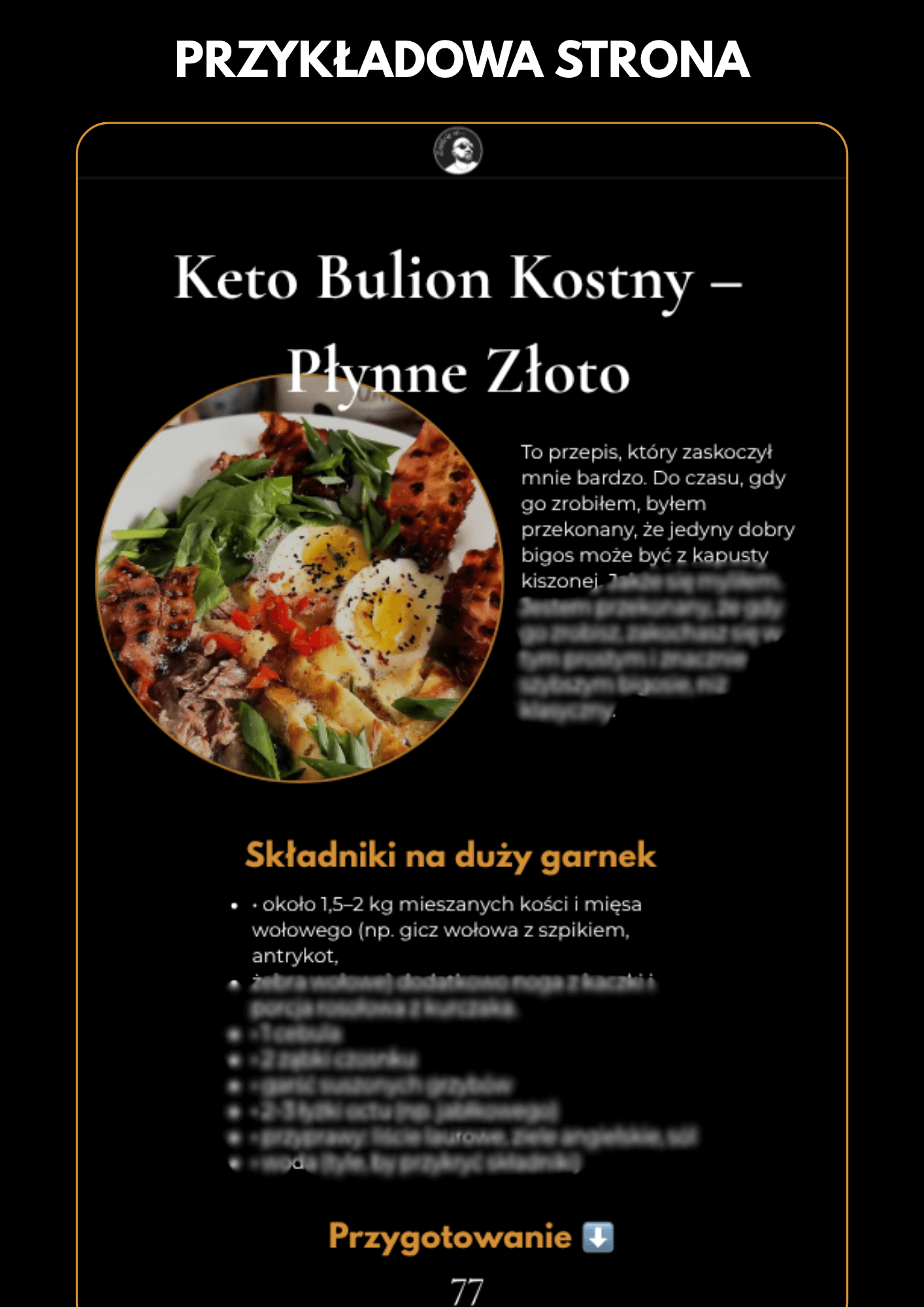 Przykładowa strona e-booka KETO – plan posiłków