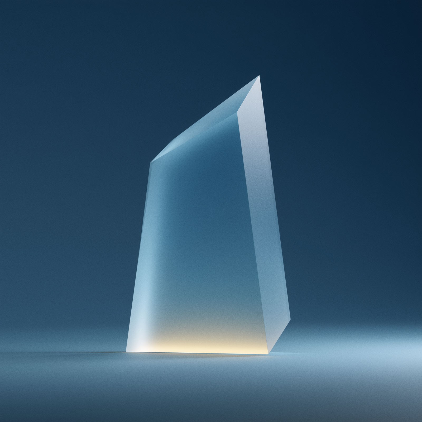 Vertical glass panel with curved edge and light gradient