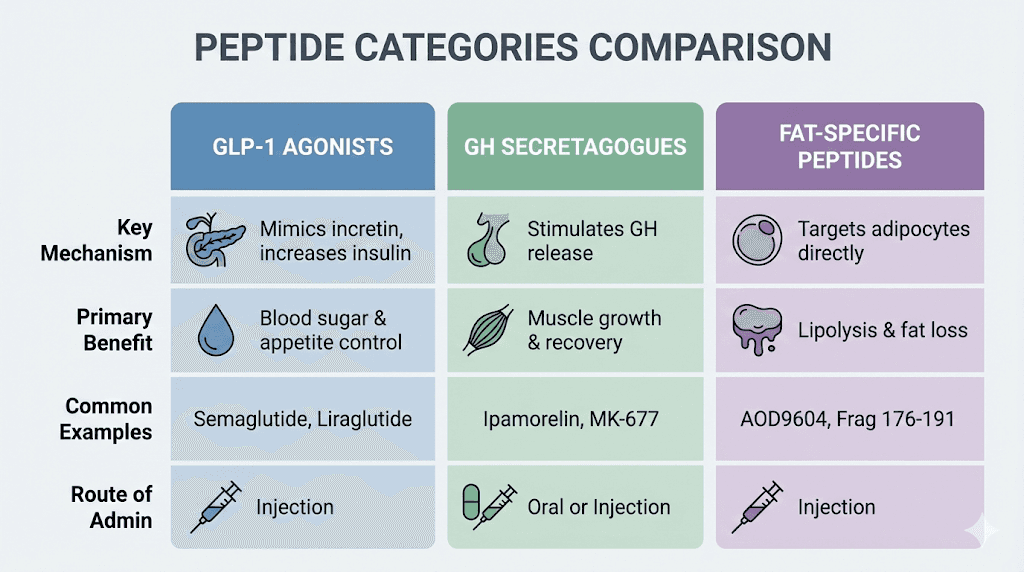 Peptide categories comparison chart for women weight loss