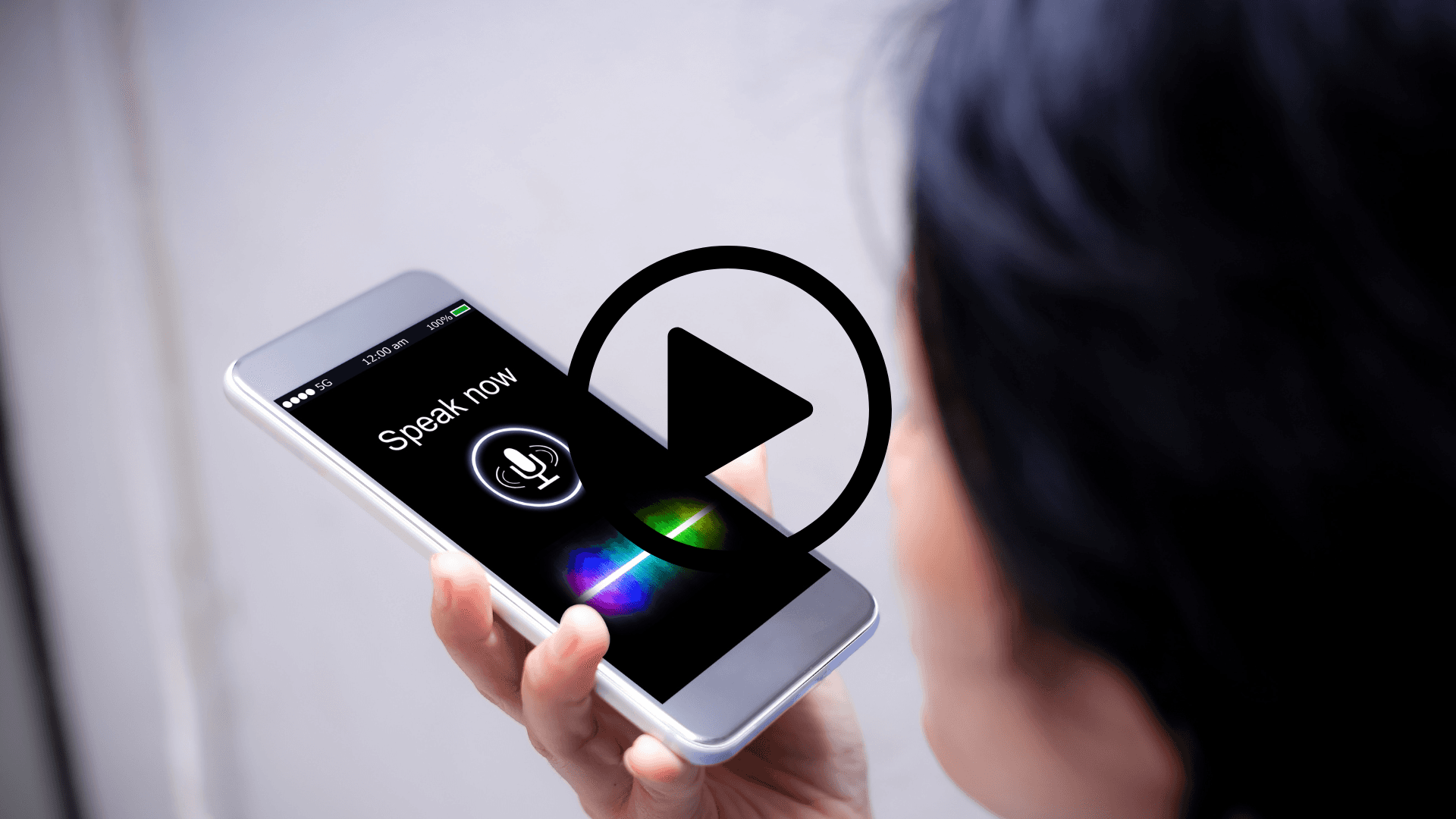 Woman uses voice assistant on smartphone -  Voice Over App