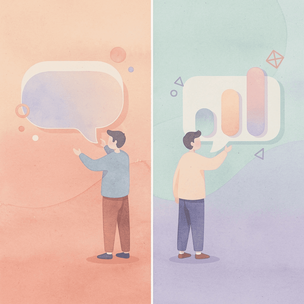 Split scene illustration contrasting individual capabilities with complex system navigation