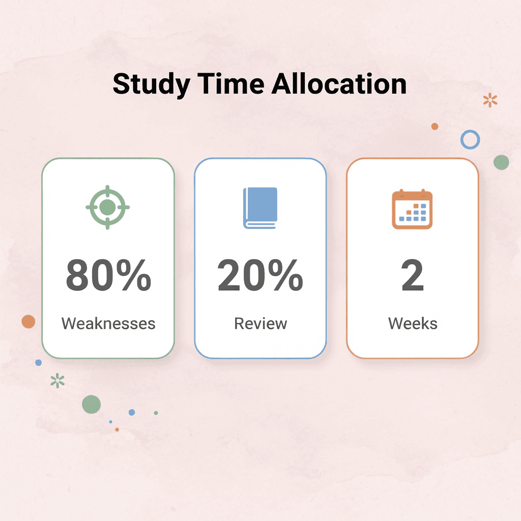 Statistics showing optimal study time allocation for 2-week SAT preparation