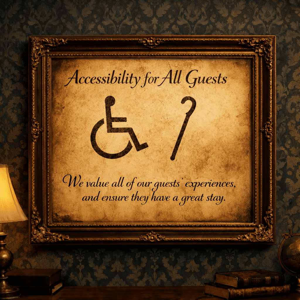 Historic Picture frame Saying "accessibility for all guests" 