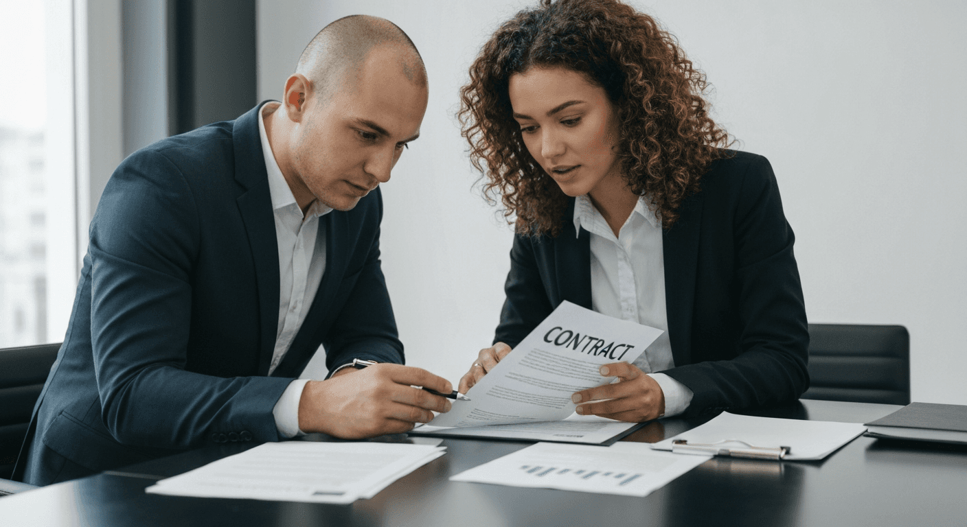 Business people reviewing contract