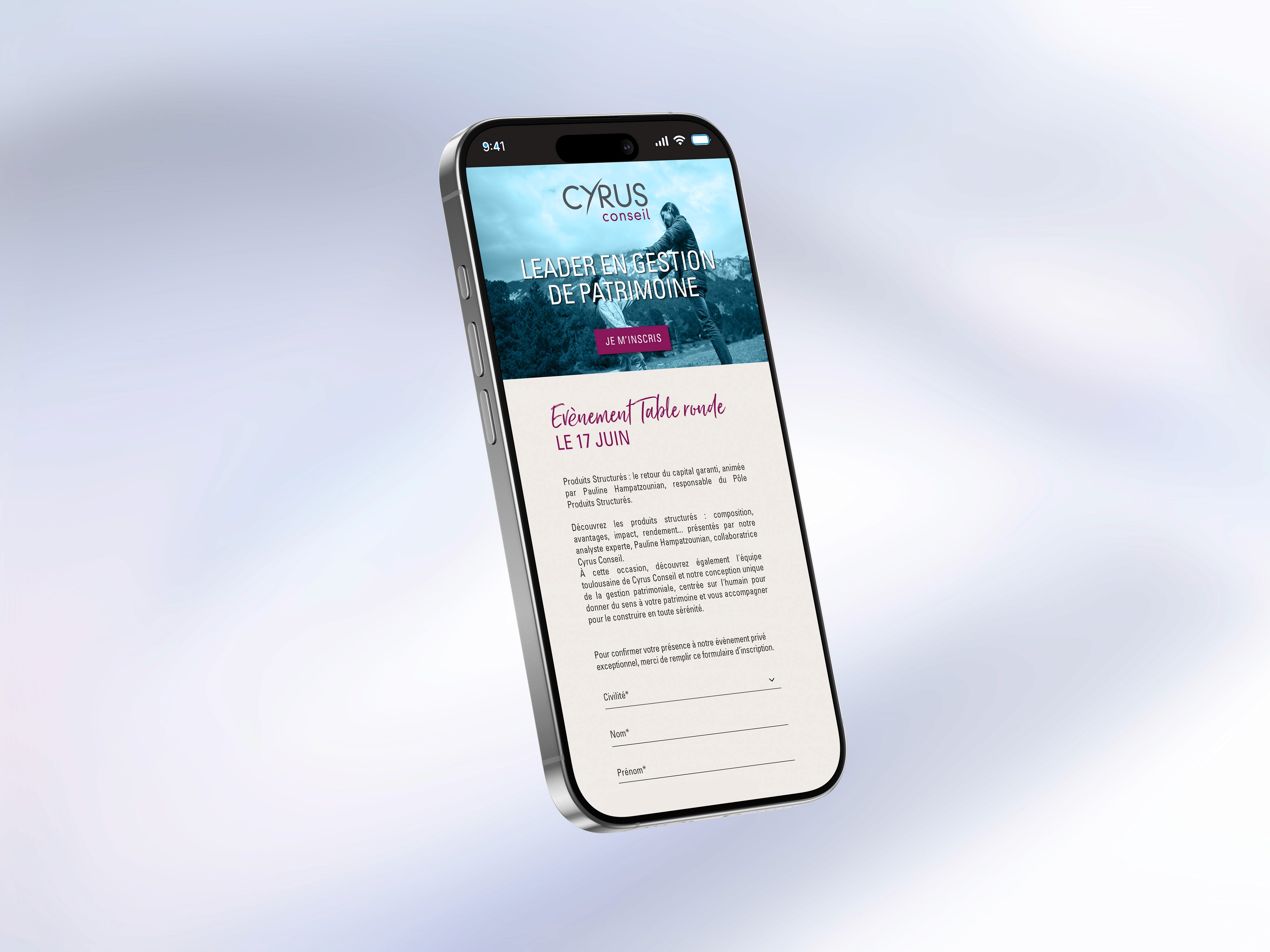 Emailing Cyrus Conseil sur format mobile iPhone