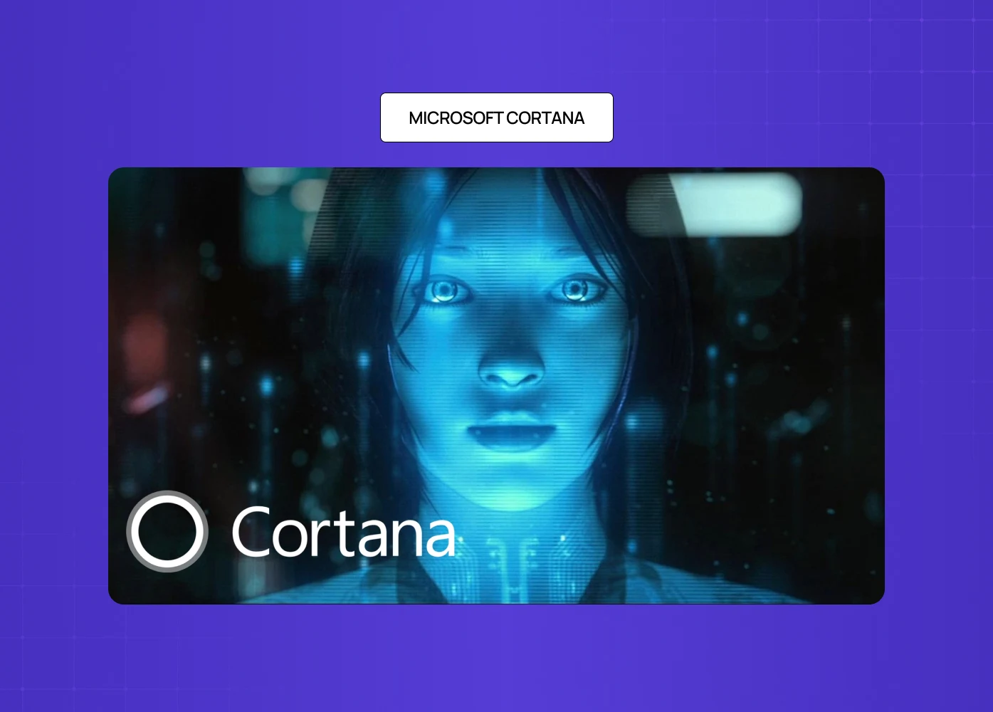 Microsoft Cortana visual interface depicting an AI-powered voice assistant persona. 