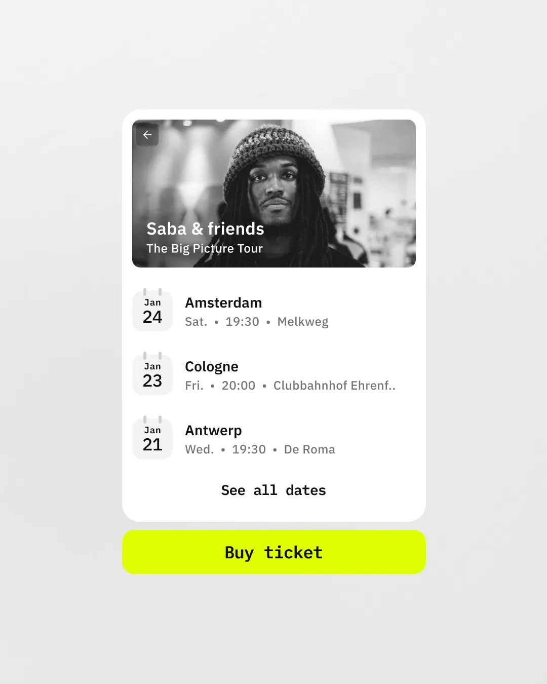 Nerd concert booking platform Animation Motion design UI