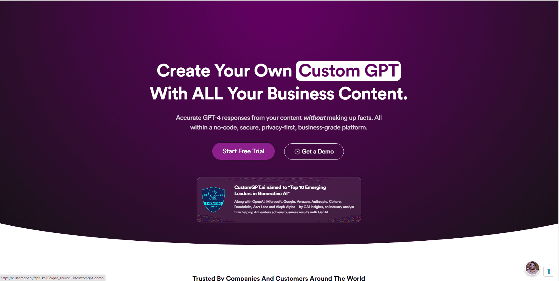 CustomGPT Home Page