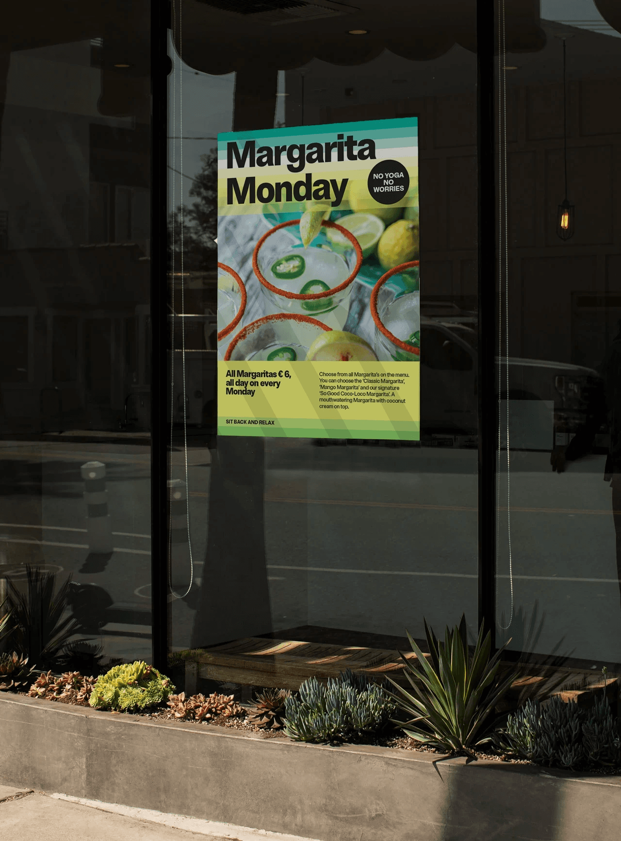 Graphic poster for "Margarita Monday" with The Salty logo and event details.