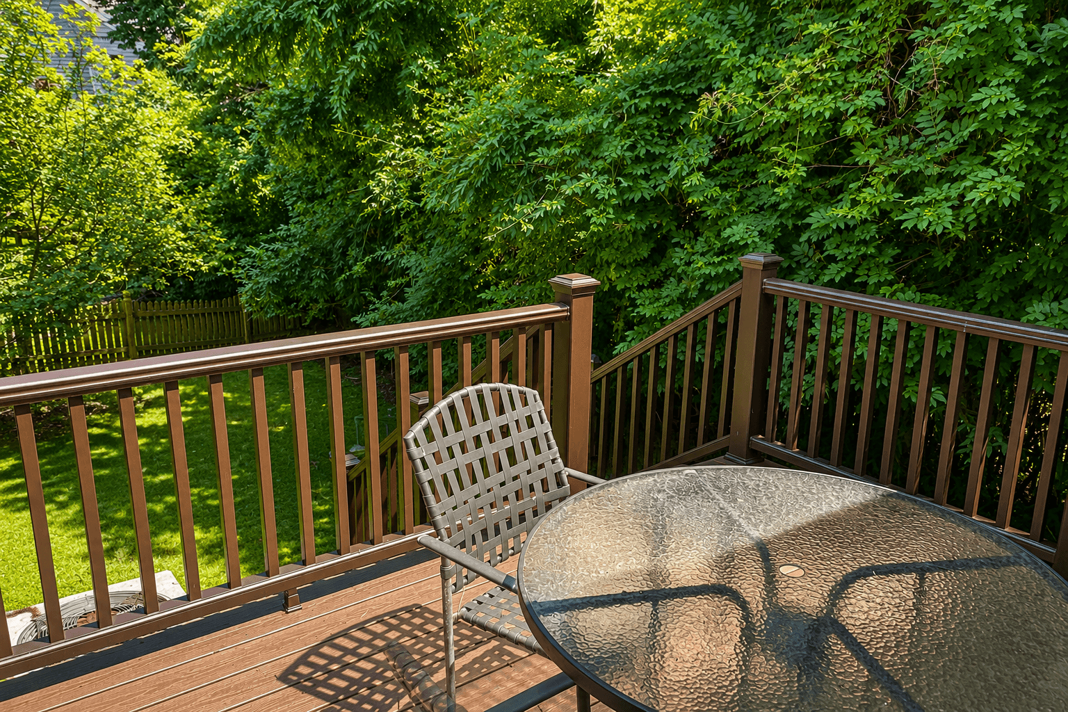 Covered screened porch and Trex composite deck outdoor living space in Winston-Salem NC.