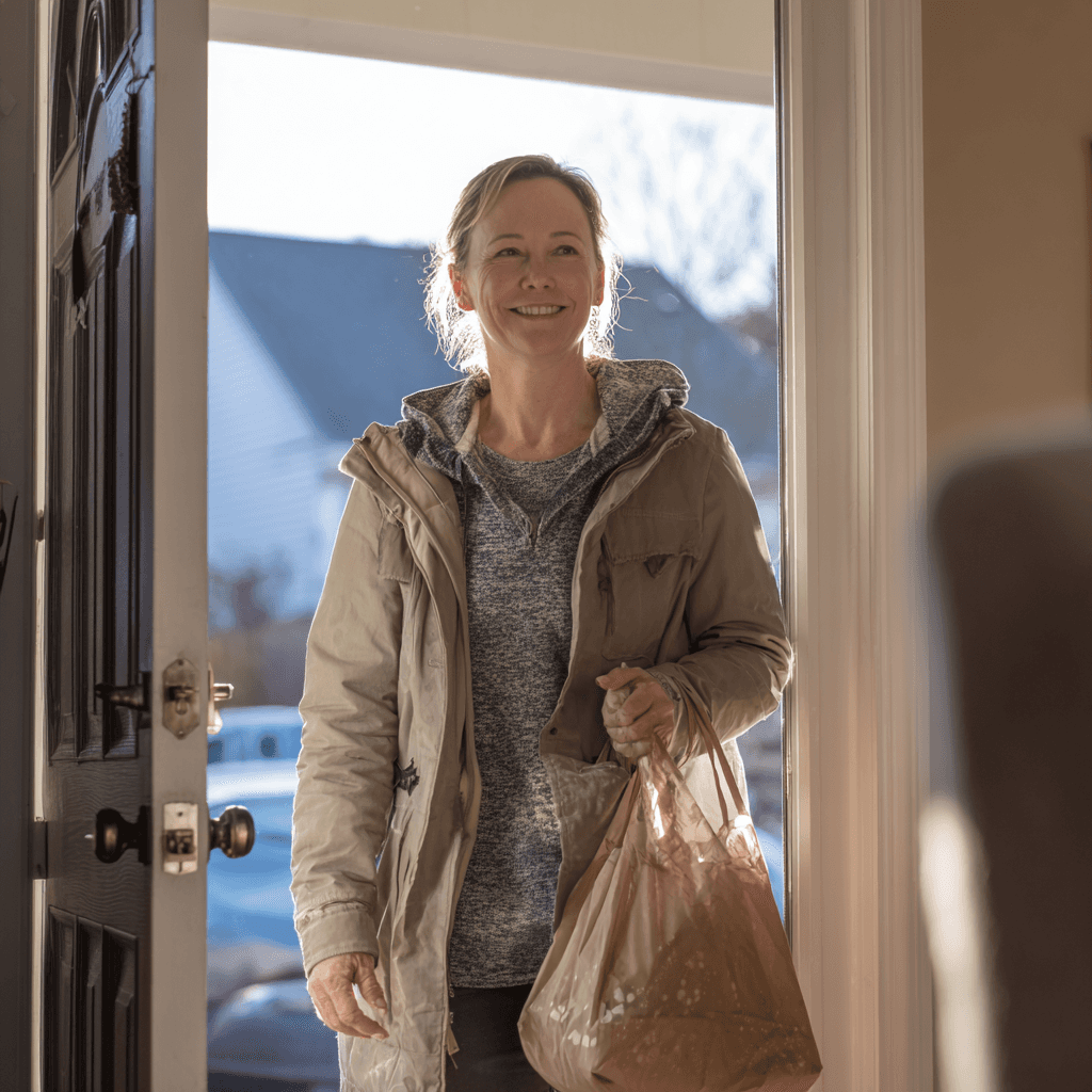 Betreuerin mit Kundin lachend im Gespräch