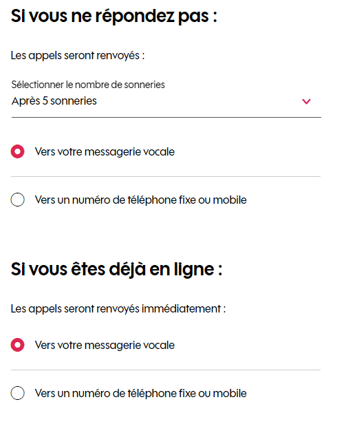 Paramètres renvoi