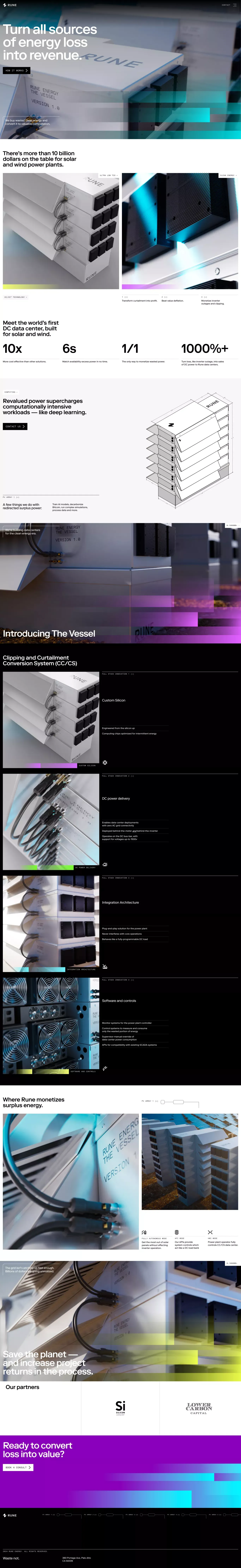Rune landing page screenshot showcasing Tech design