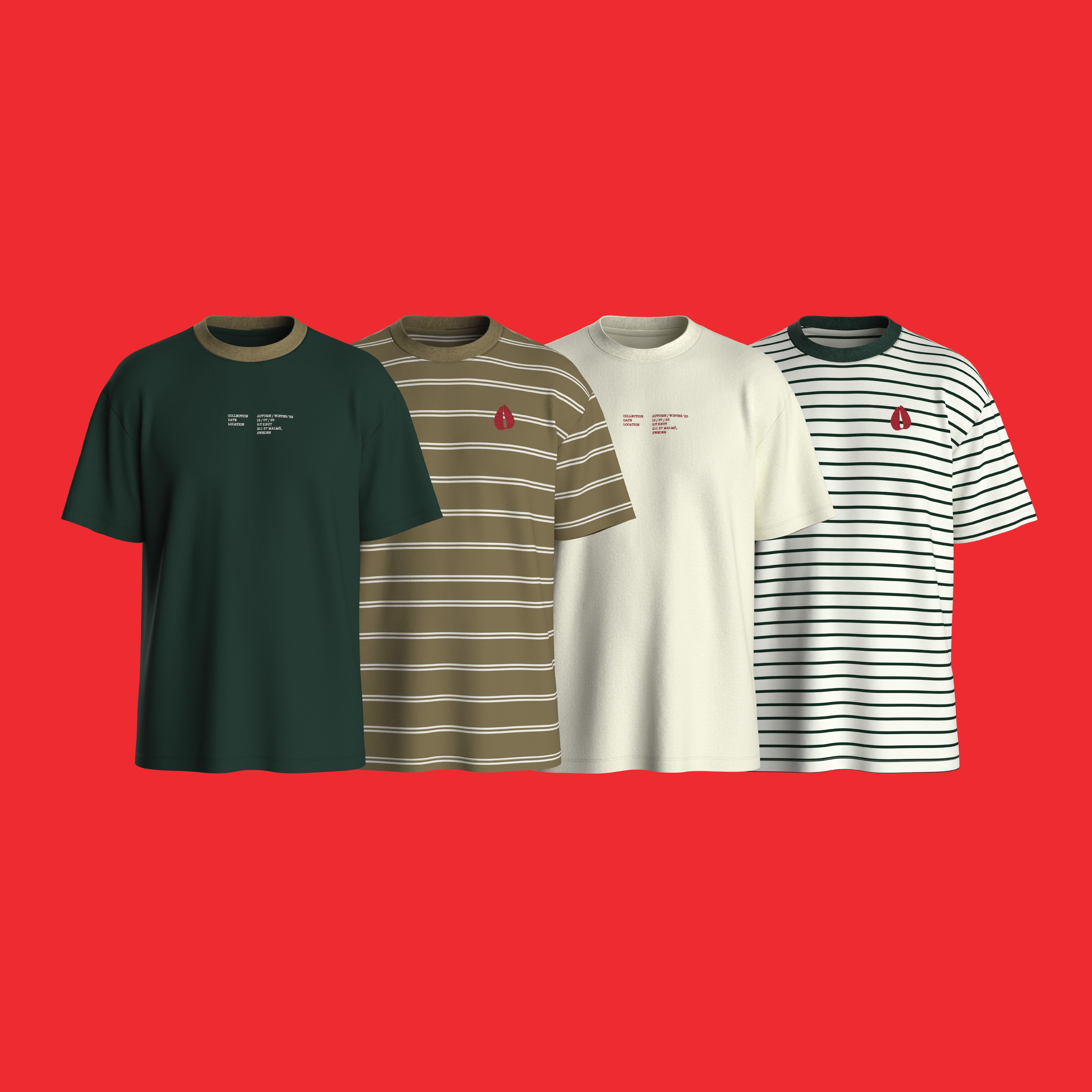 A set of shirts rendered on 3D software