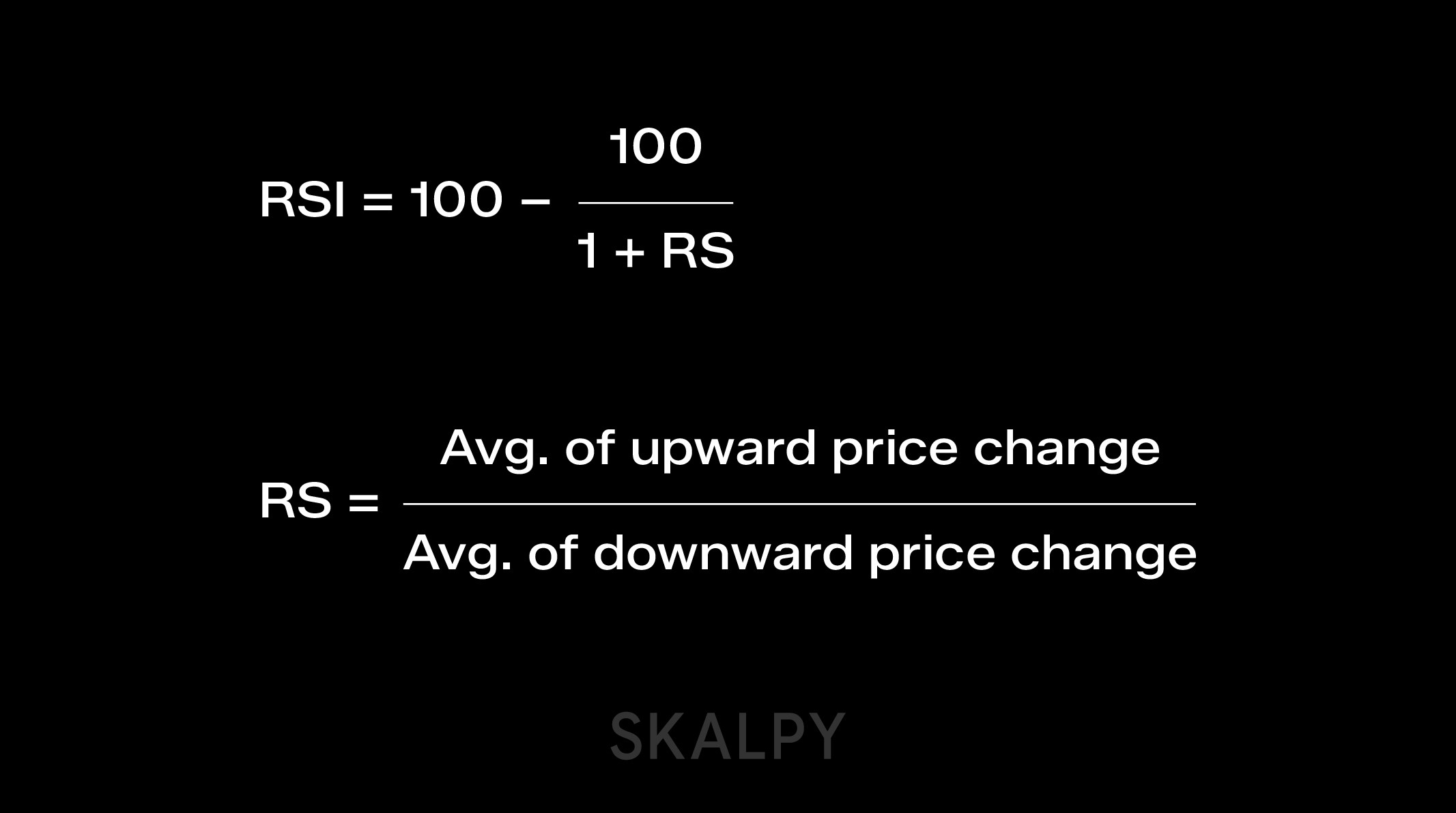 Relative Strength Index (RSI) formula used in technical analysis, explained for traders using Skalpy.