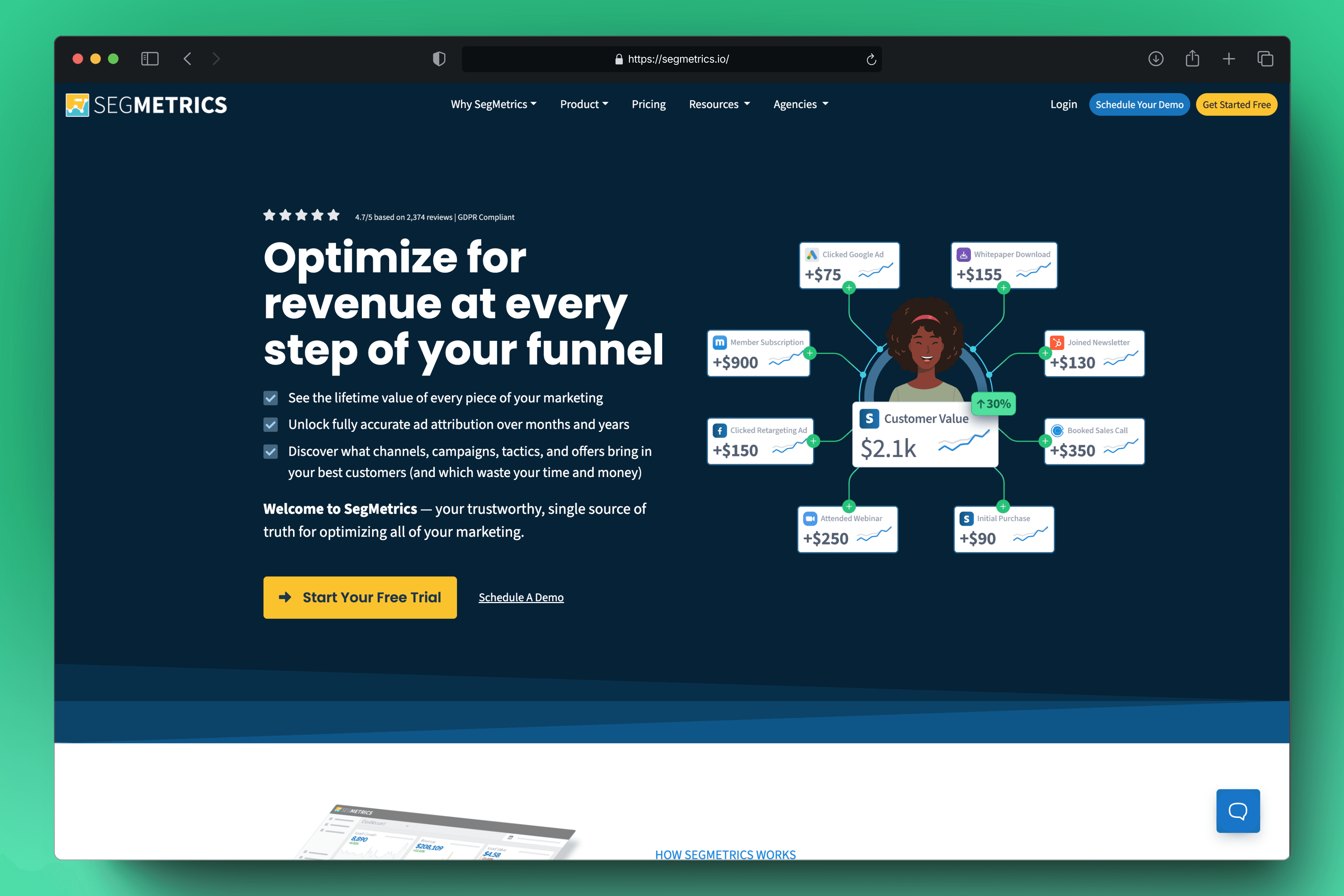 a screenshot of segmetrics landing page