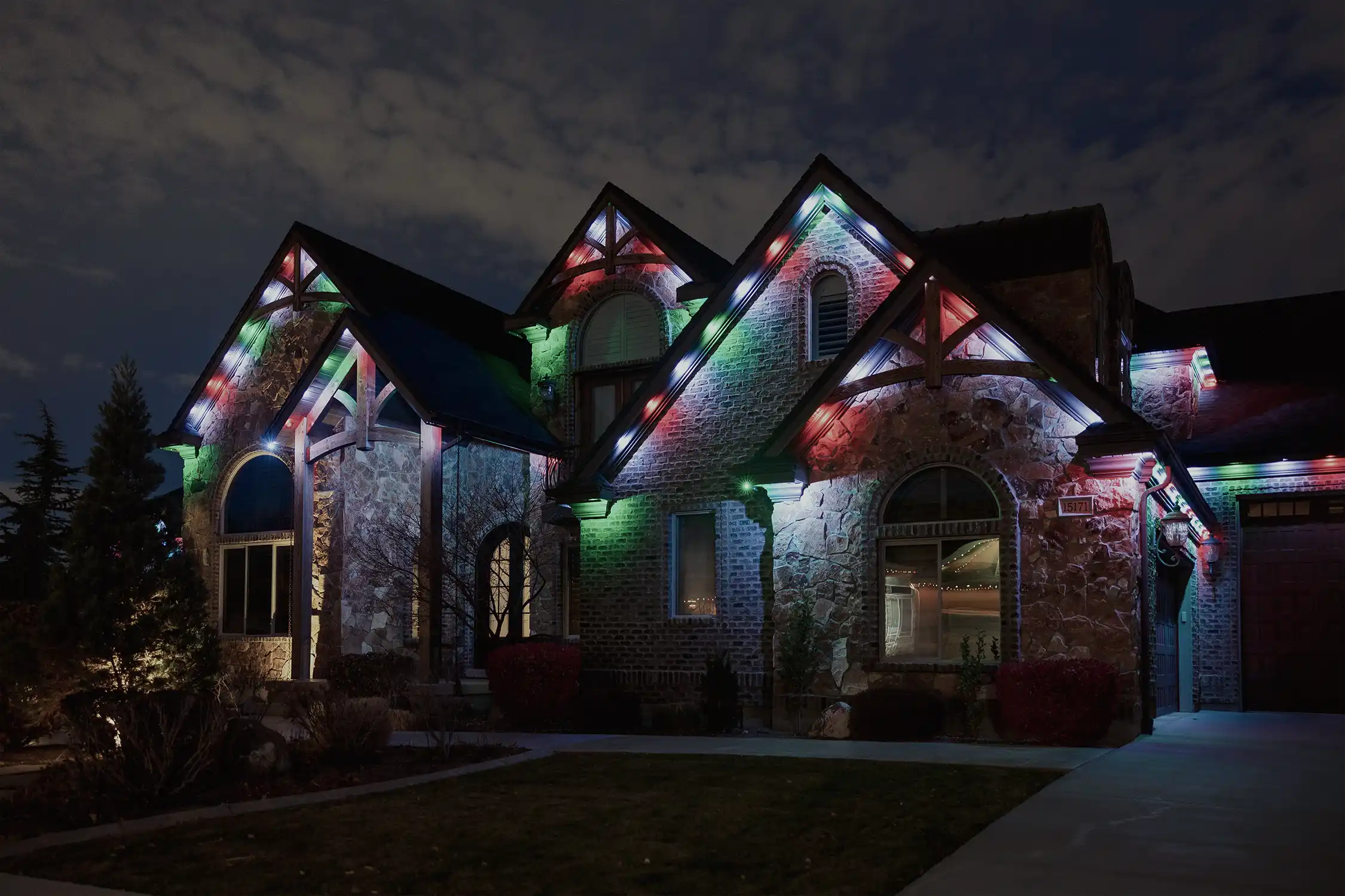 Estate with permanent LED holiday lighting display