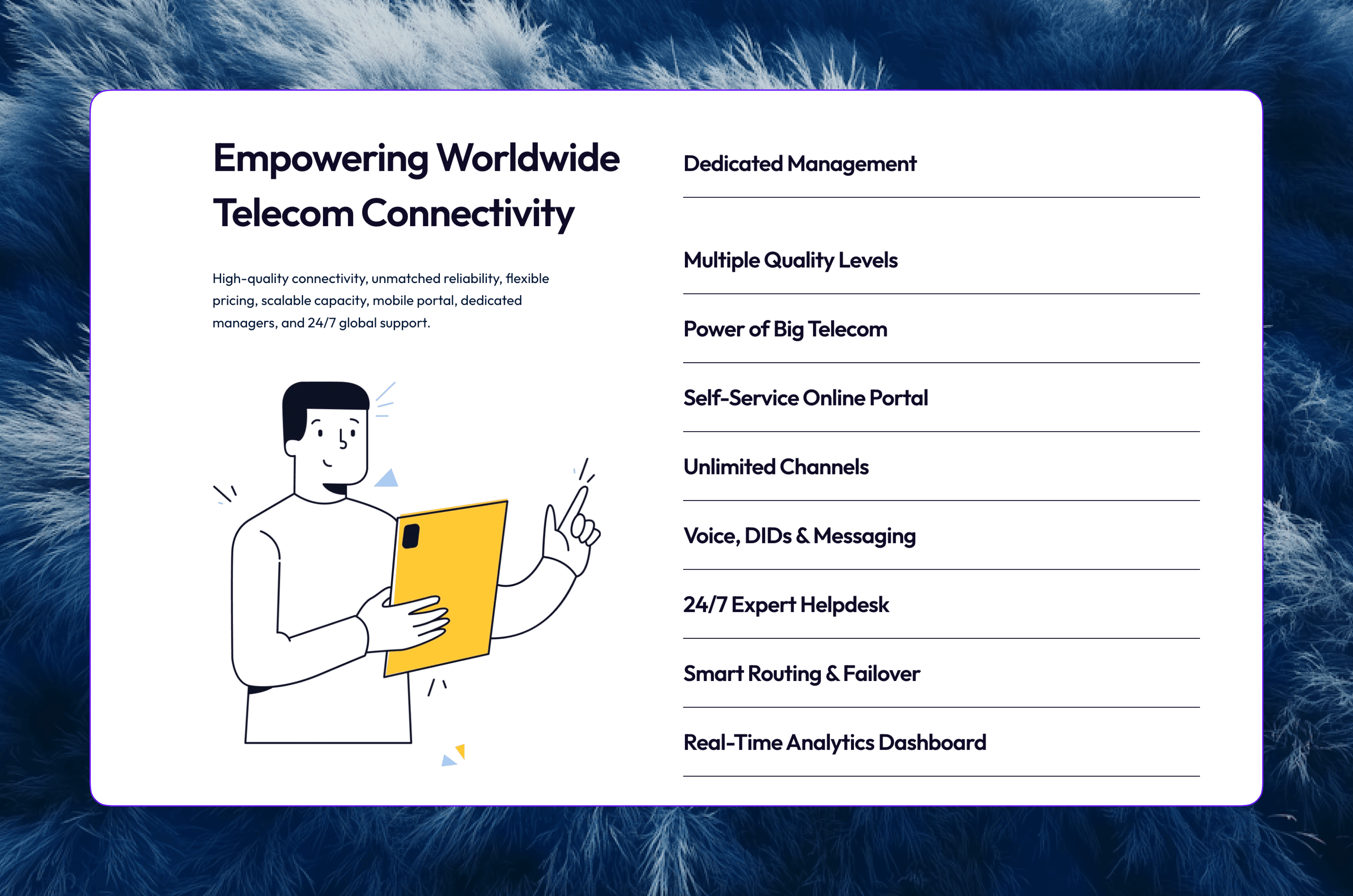 Global telecom connectivity dashboard feature