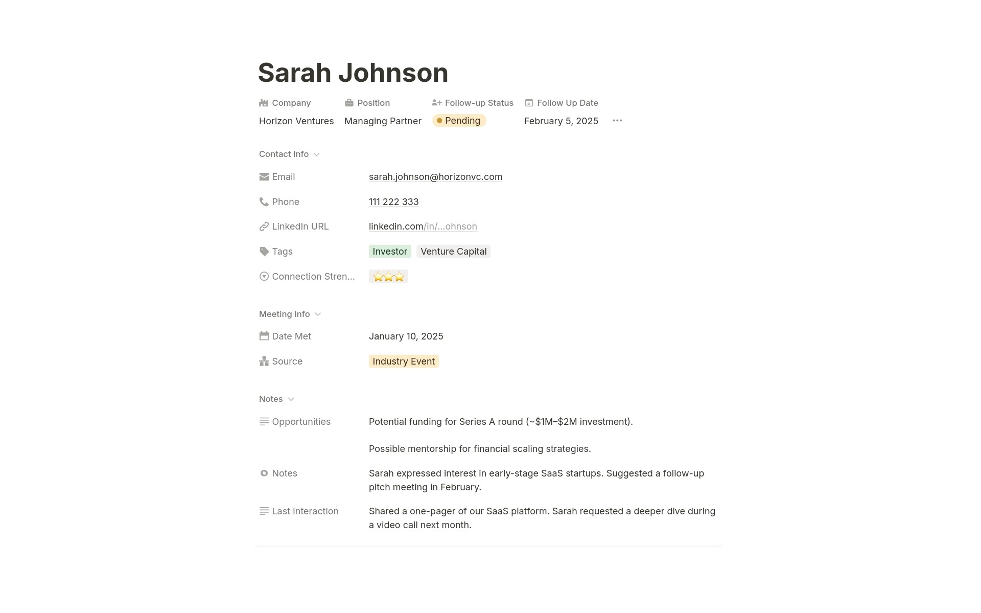 Networking Profile Screenshot