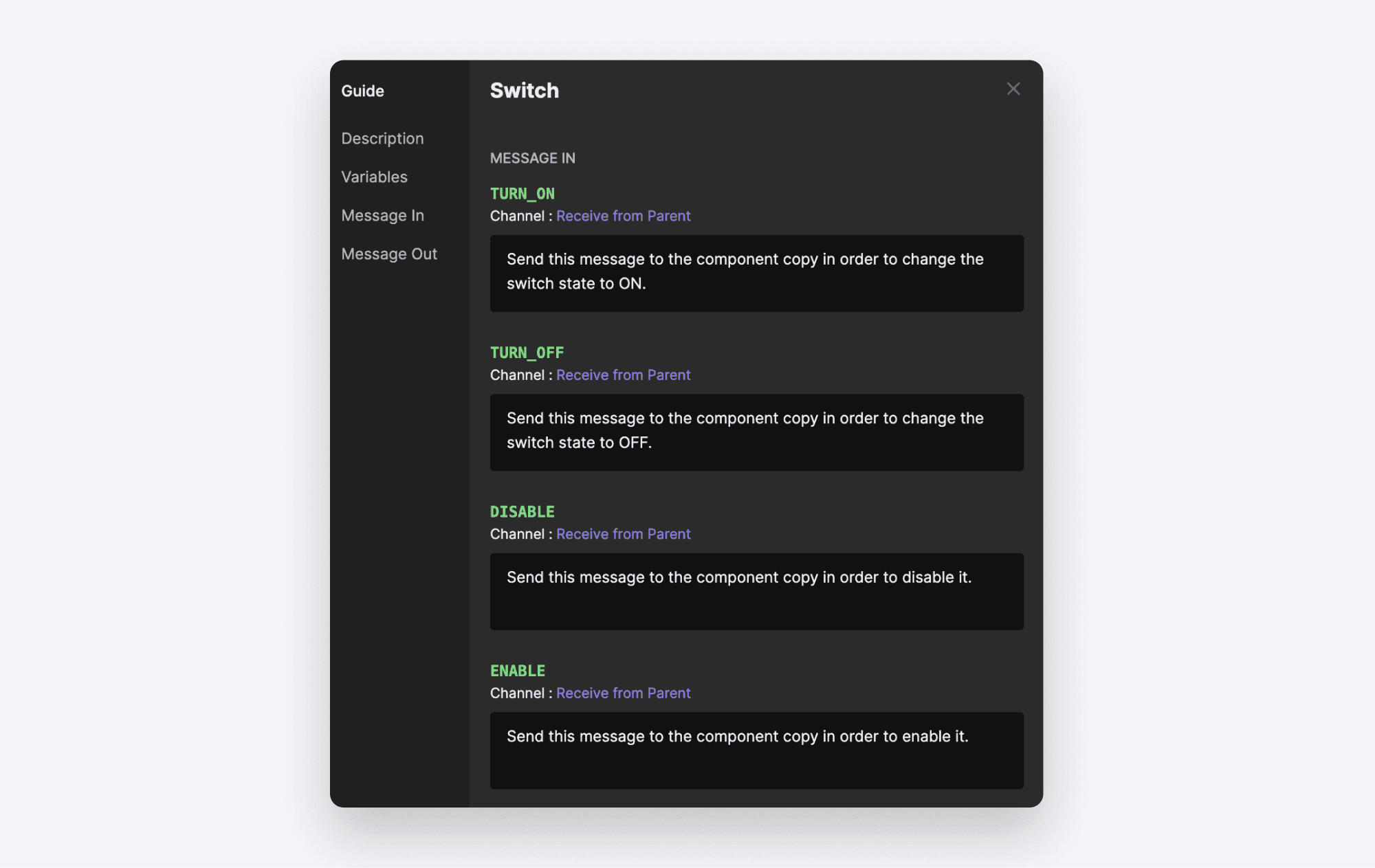component message in