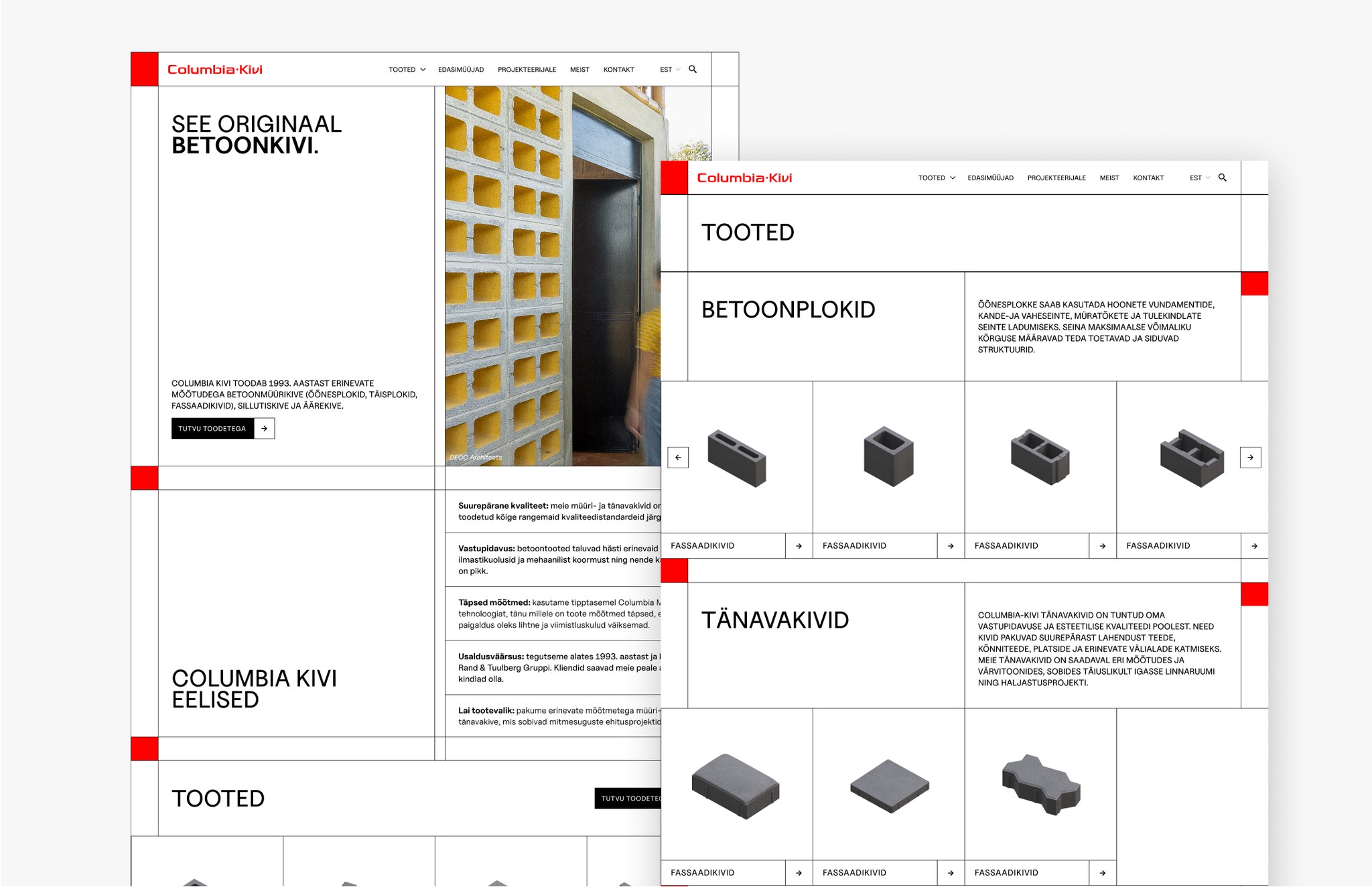 Two web pages placed on top of each other. Screens show masonary bricks.