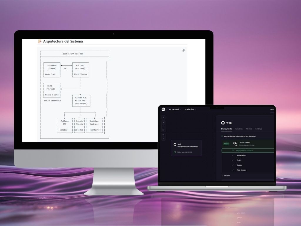 imack and laptop showing architecture of the project