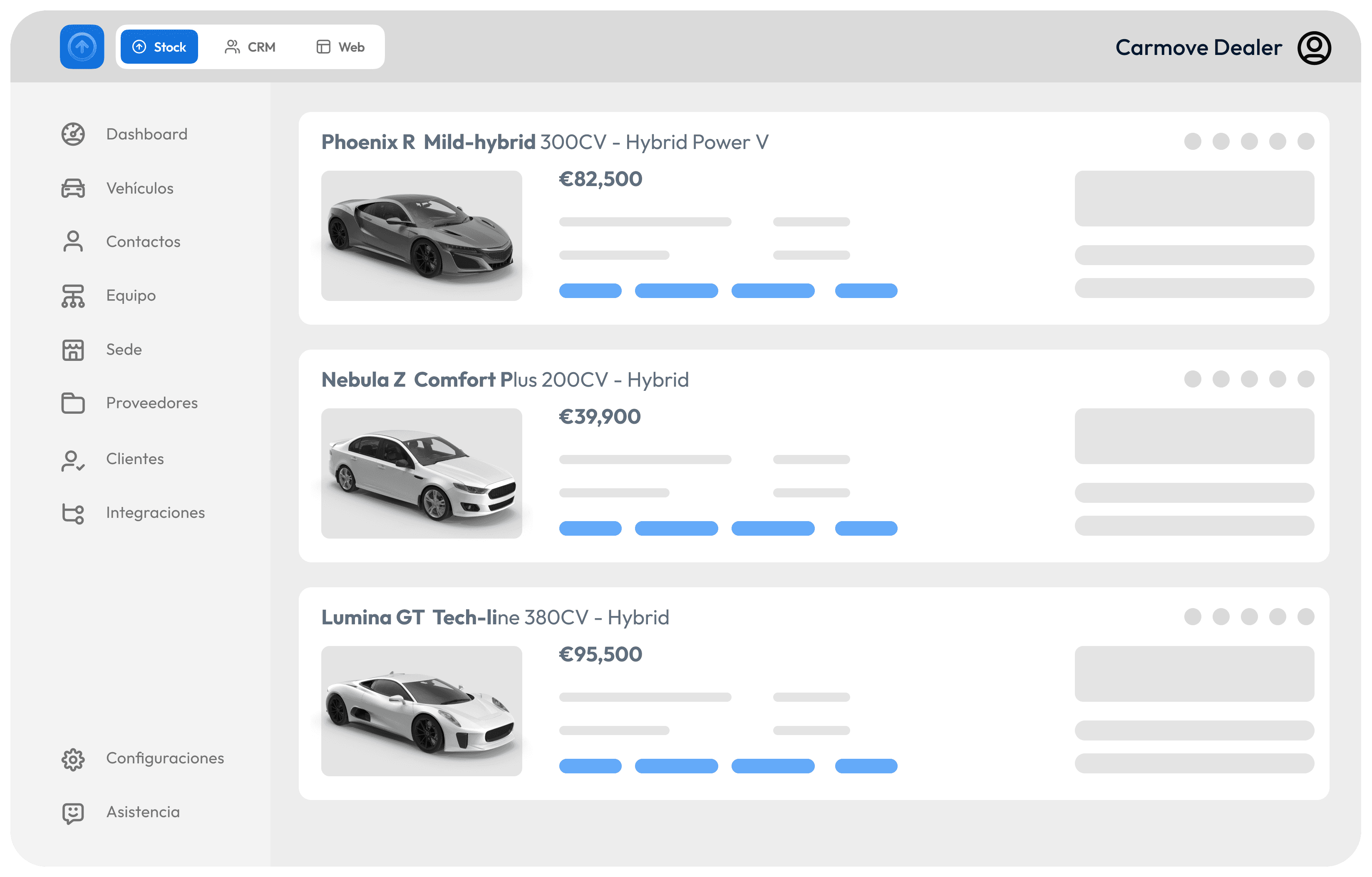 Mockup dell'interfaccia del gestionale Carmove