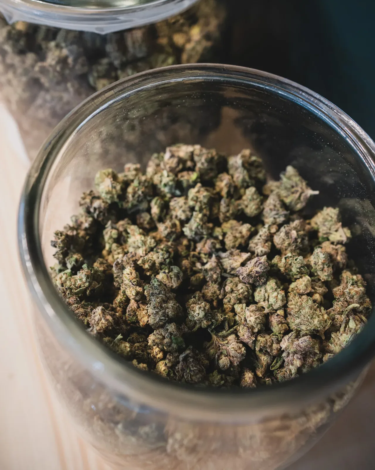 Glass jar filled with small-batch cannabis flower from Sunkissed Farm in Windsor, Vermont
