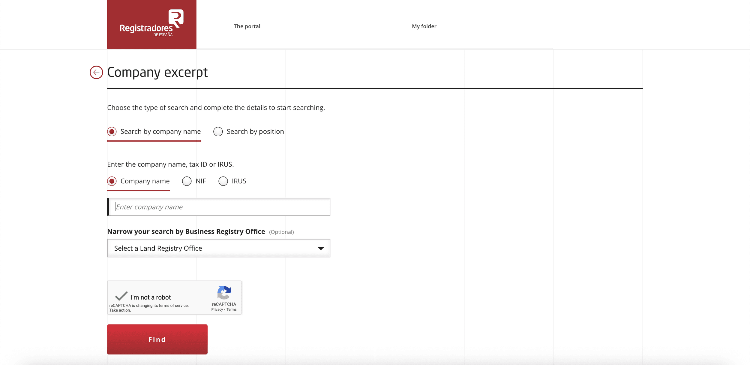 Spain’s business registry portal.