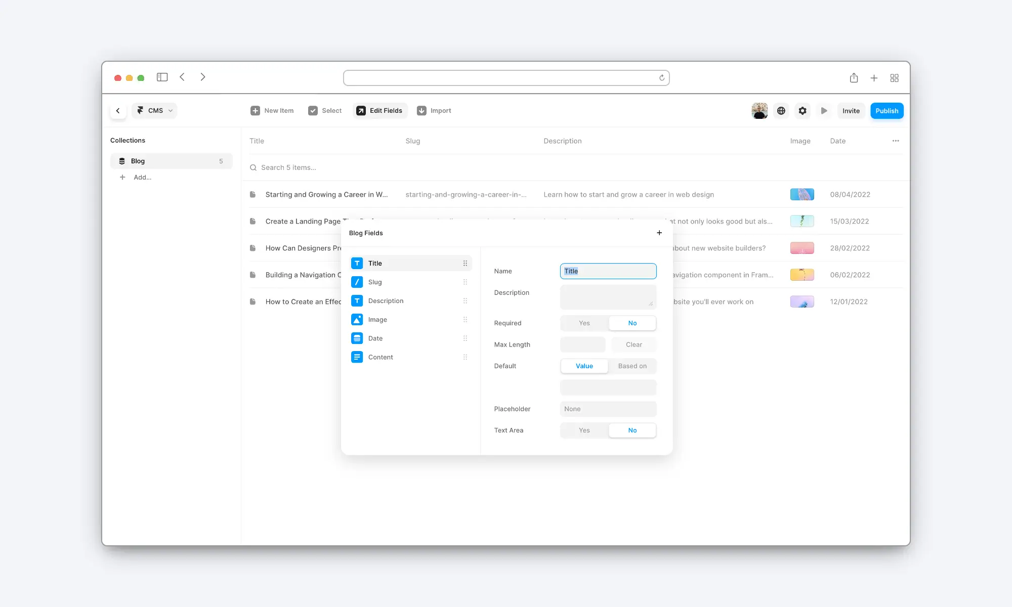 Framer CMS fields