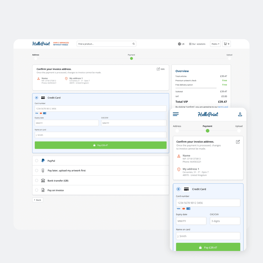 Billing address on payment page