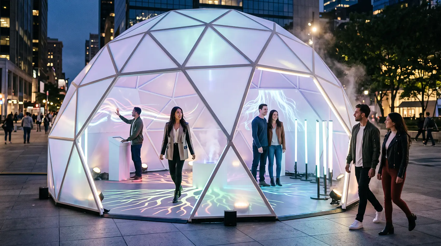 experiential-marketing-geodesic-dome-interactive-light-installation-city