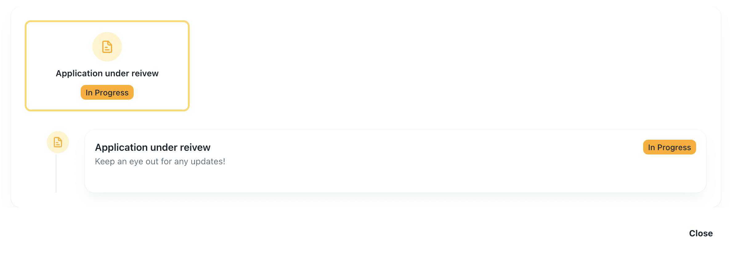 A step in the Barnab application progress interface showing where the applicant is in the application progress.