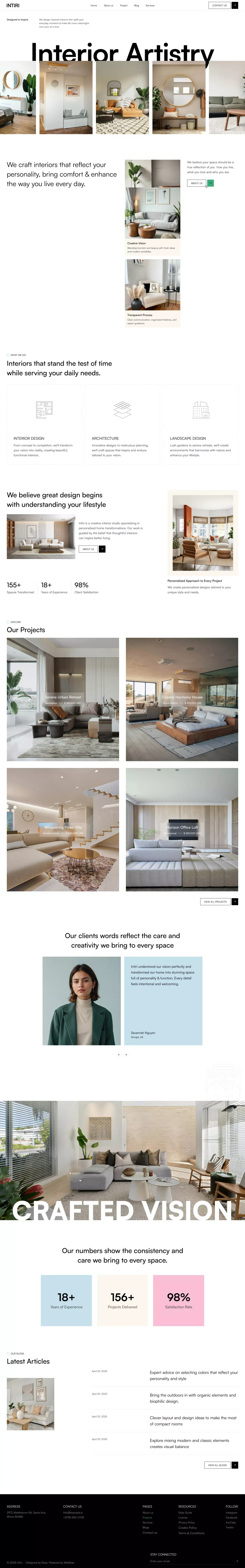 Intiri - Webflow HTML website template portfolio page screenshot showcasing Architecture and Design design