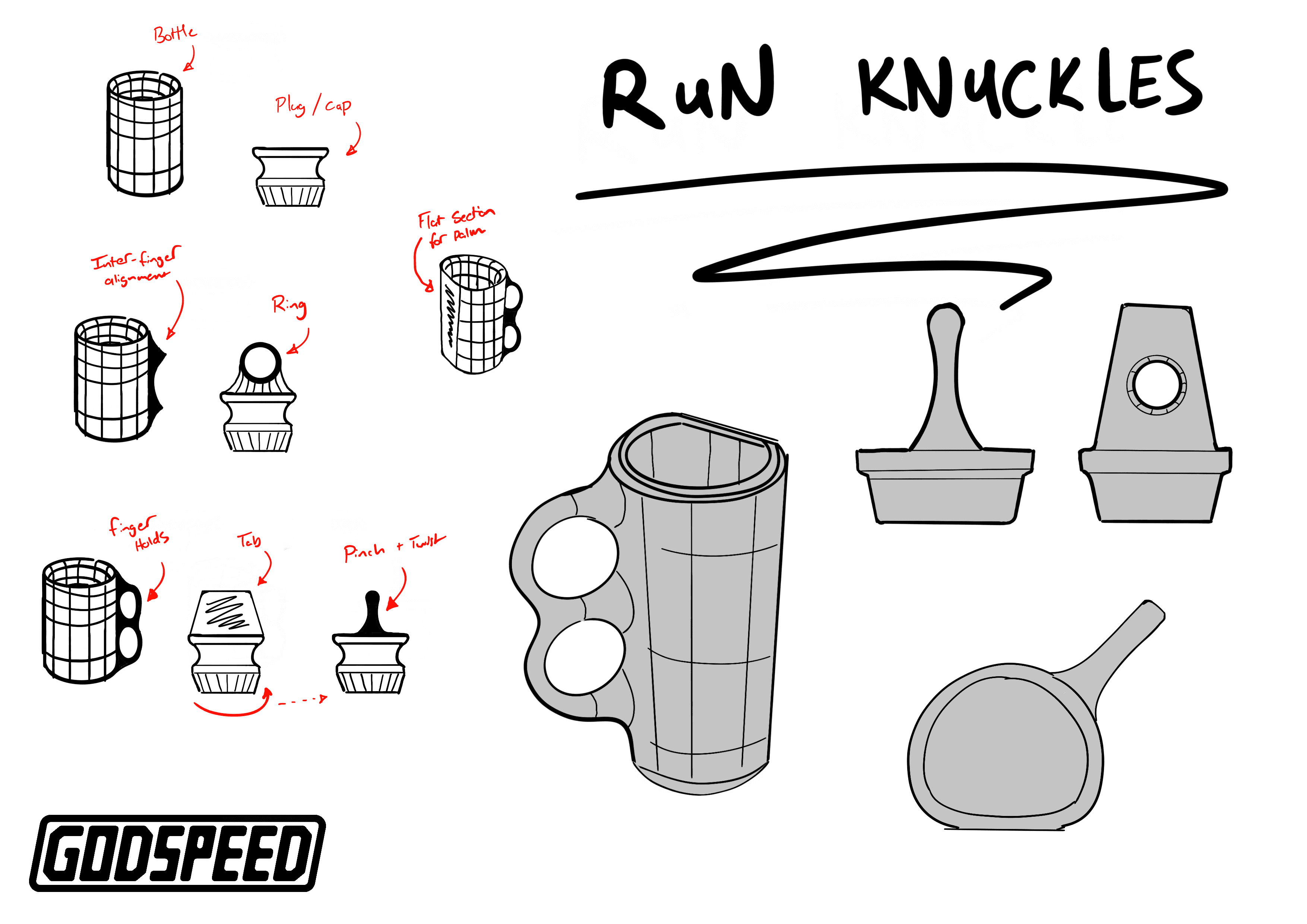 Sketches of a snack container consumer product concept. This image shows the early brainstorming and conceptual phase of product development.