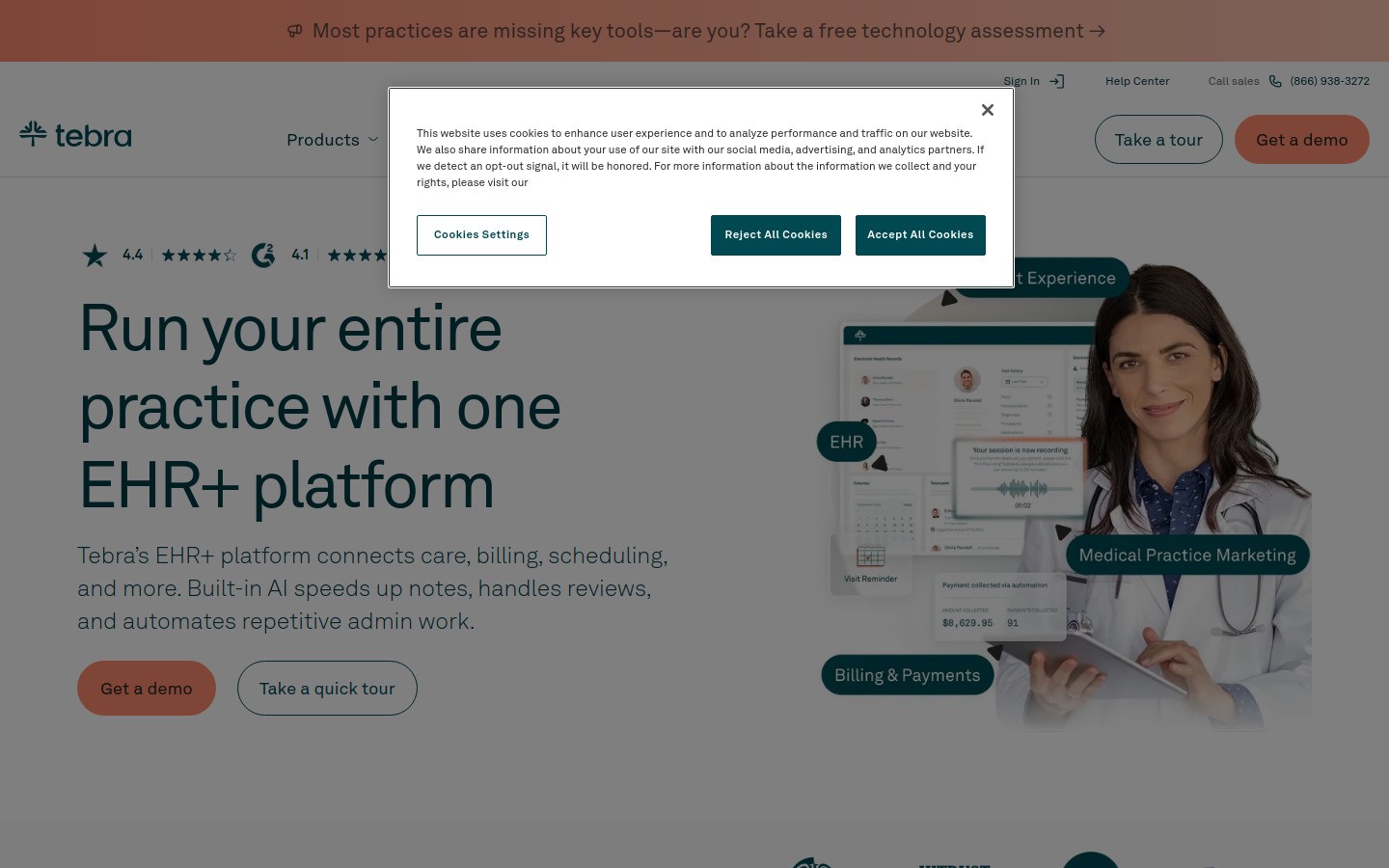 Tebra homepage screenshot