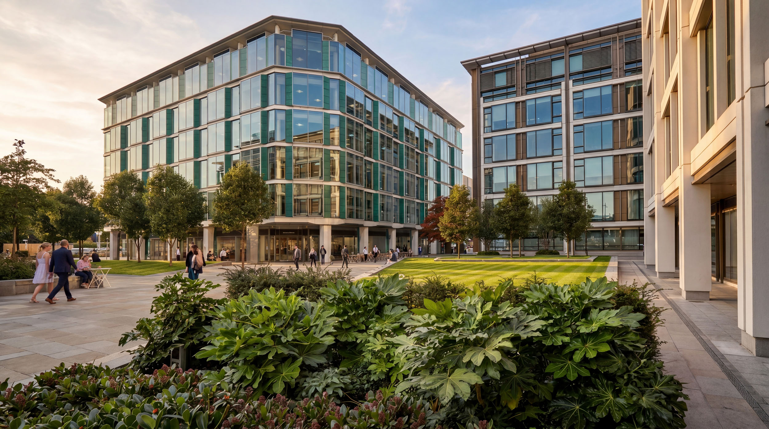 Architectural CGI: Photorealistic render of commercial buildings.