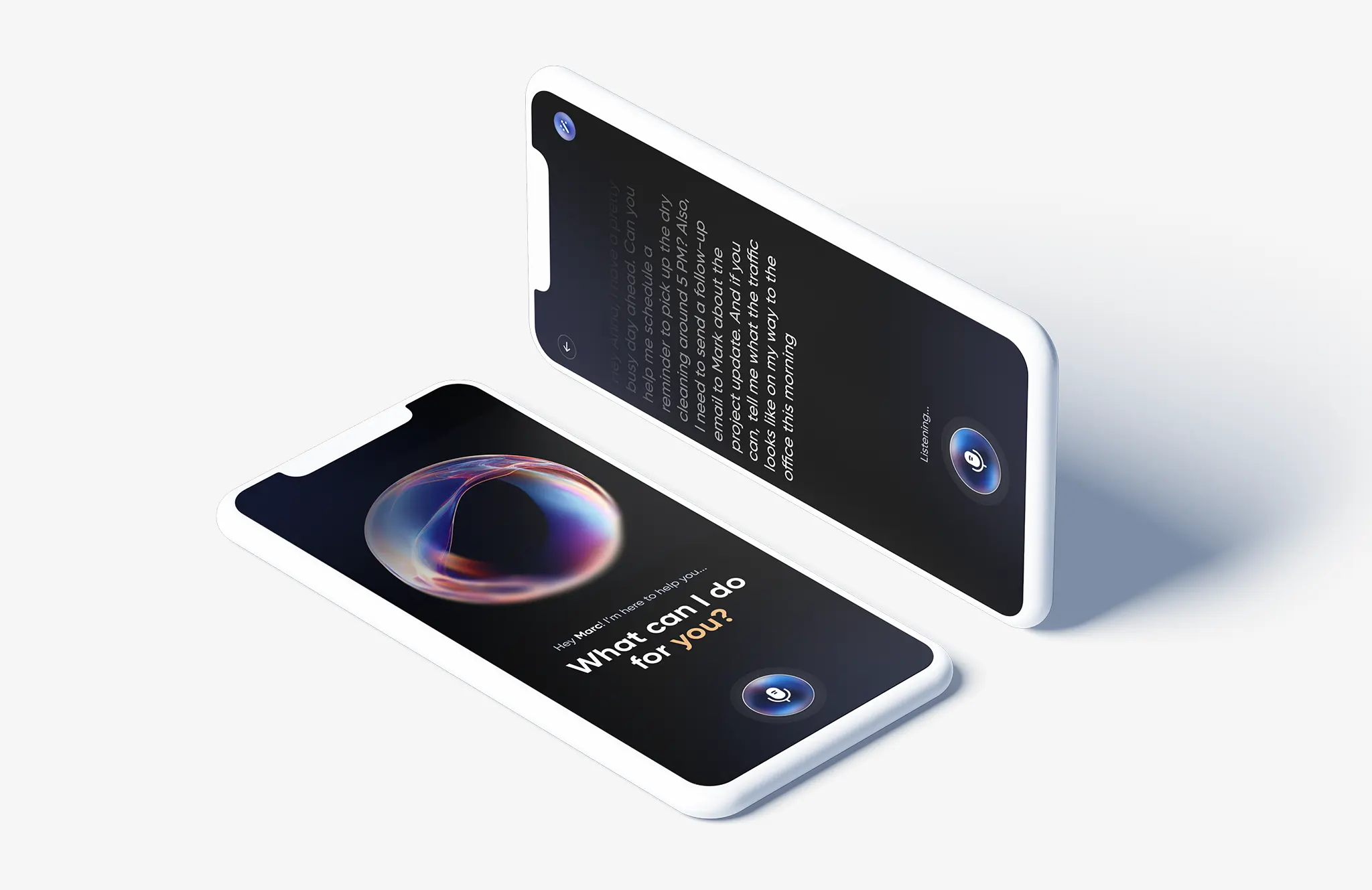 AI voice assistant mobile app UI design with voice interaction screen and conversational assistant interface