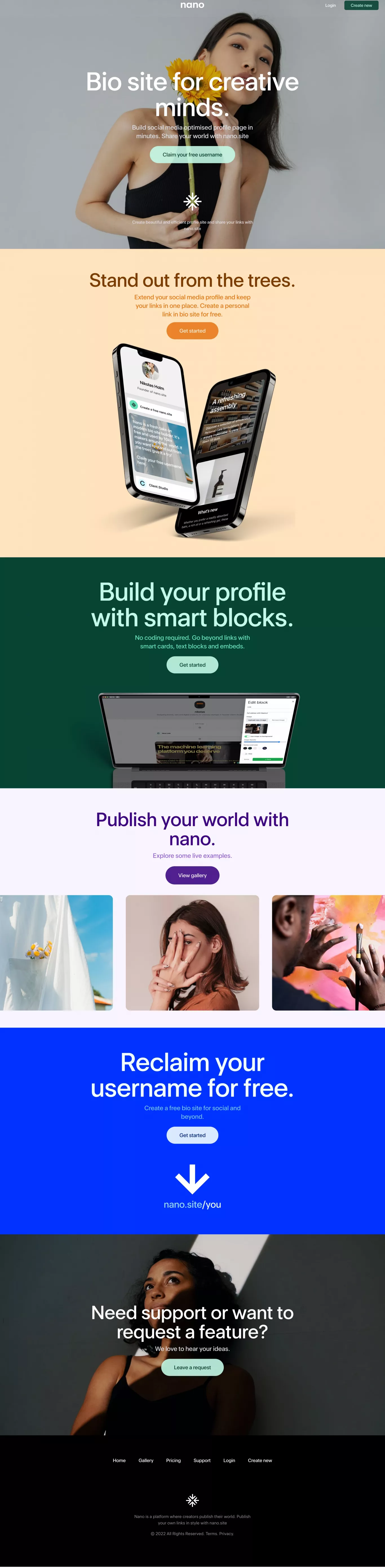 Link in bio site for creative minds landing page screenshot showcasing Tech and Marketing design
