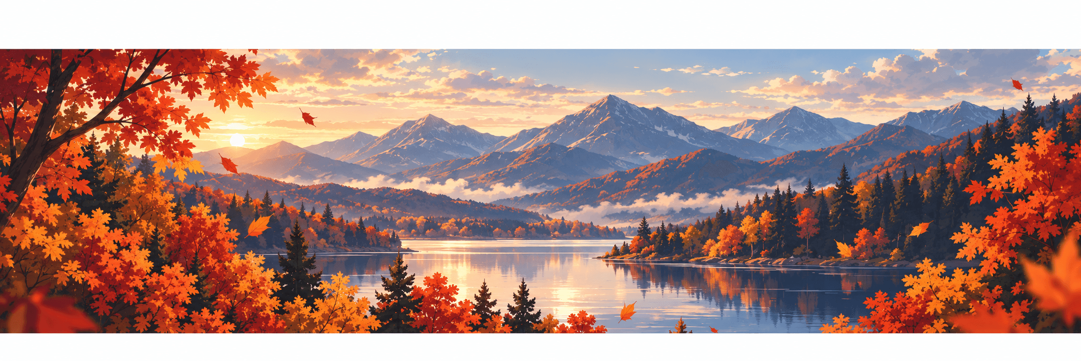 Autumn view across a mountain lake