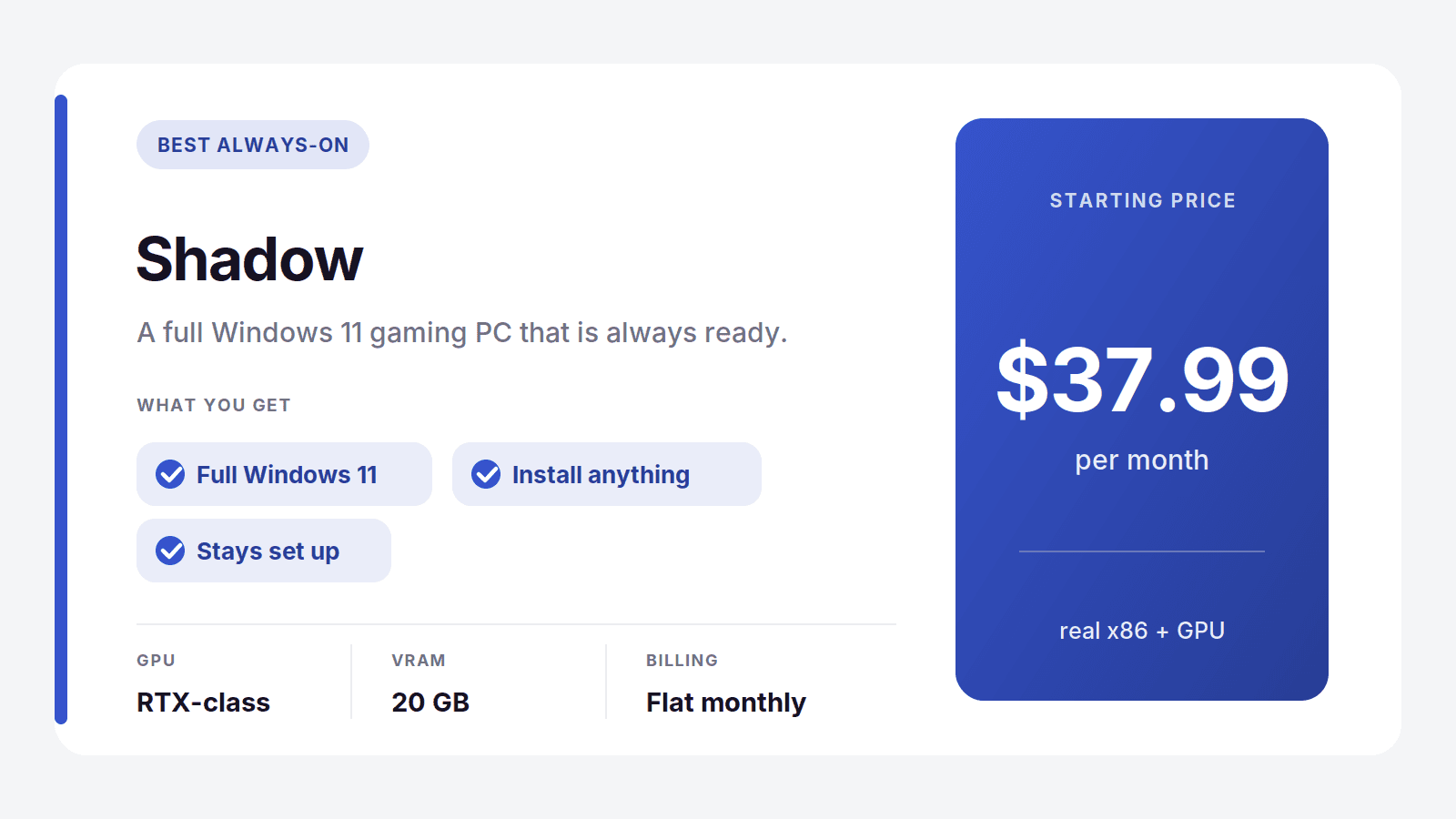 Shadow, an always-on full Windows 11 cloud gaming PC from $37.99 per month
