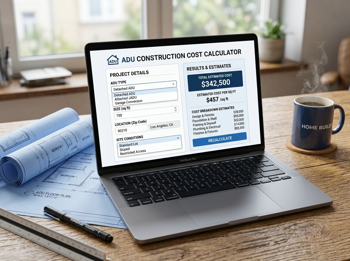 Digital cost estimation tool interface for ADU planning