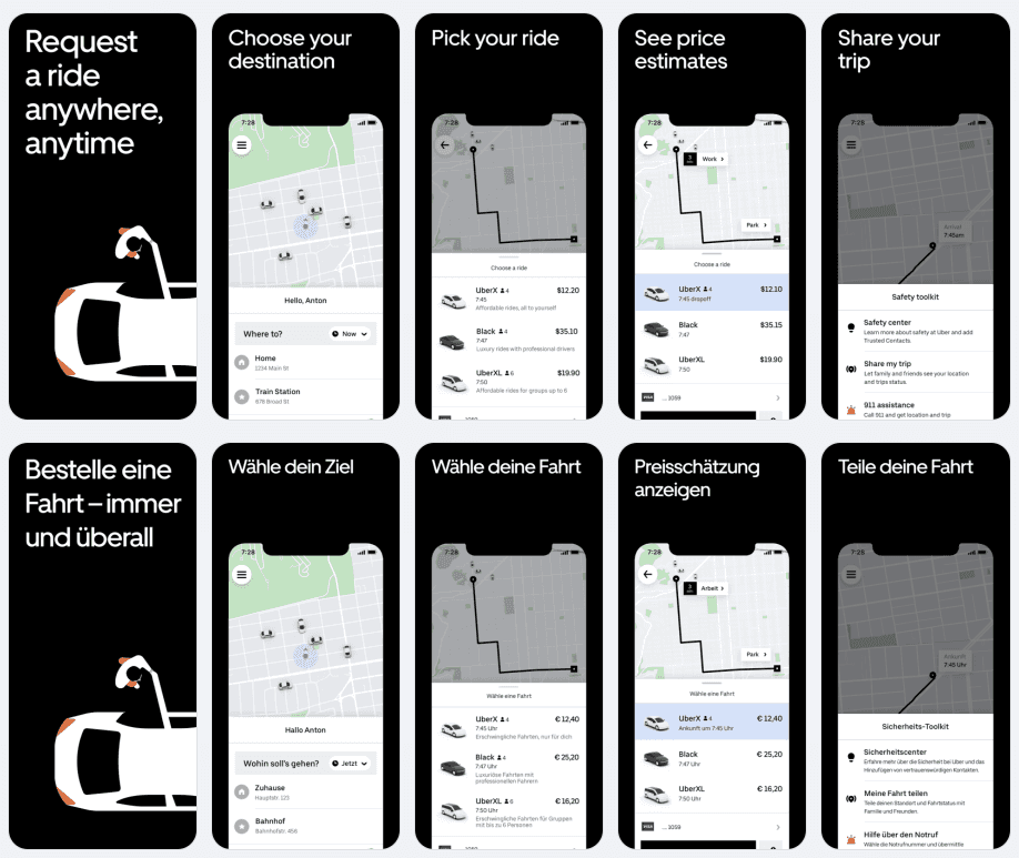 Uber localized screenshots