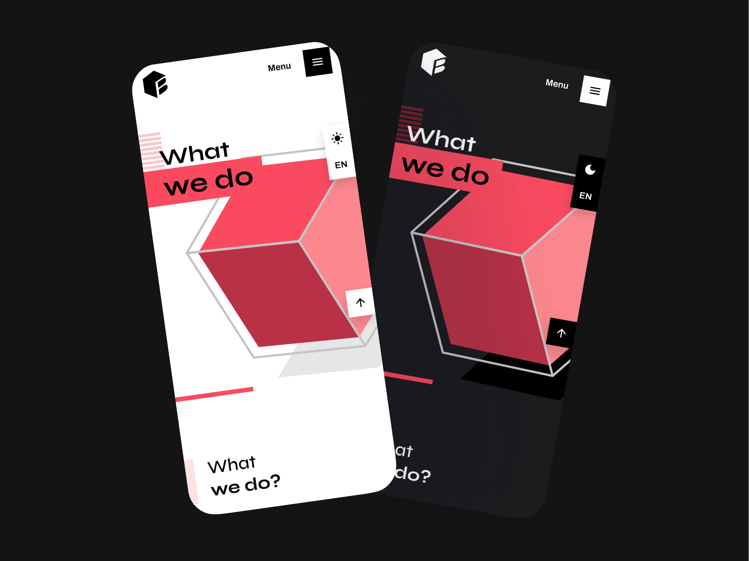 Mobile light and dark mode mockups for What we do section