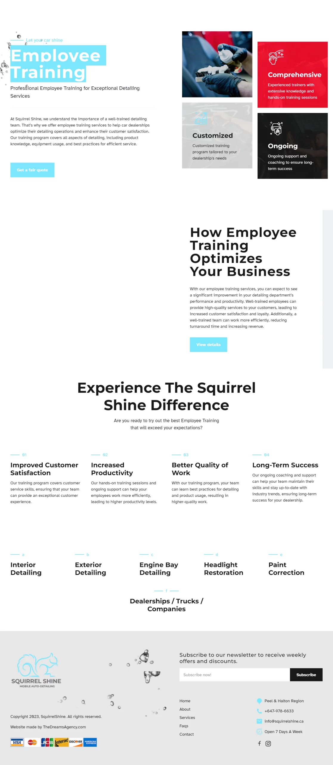 Employee-Training page for squirrelshine website developed & designed by Dreams Agency Mississauga, Ontario