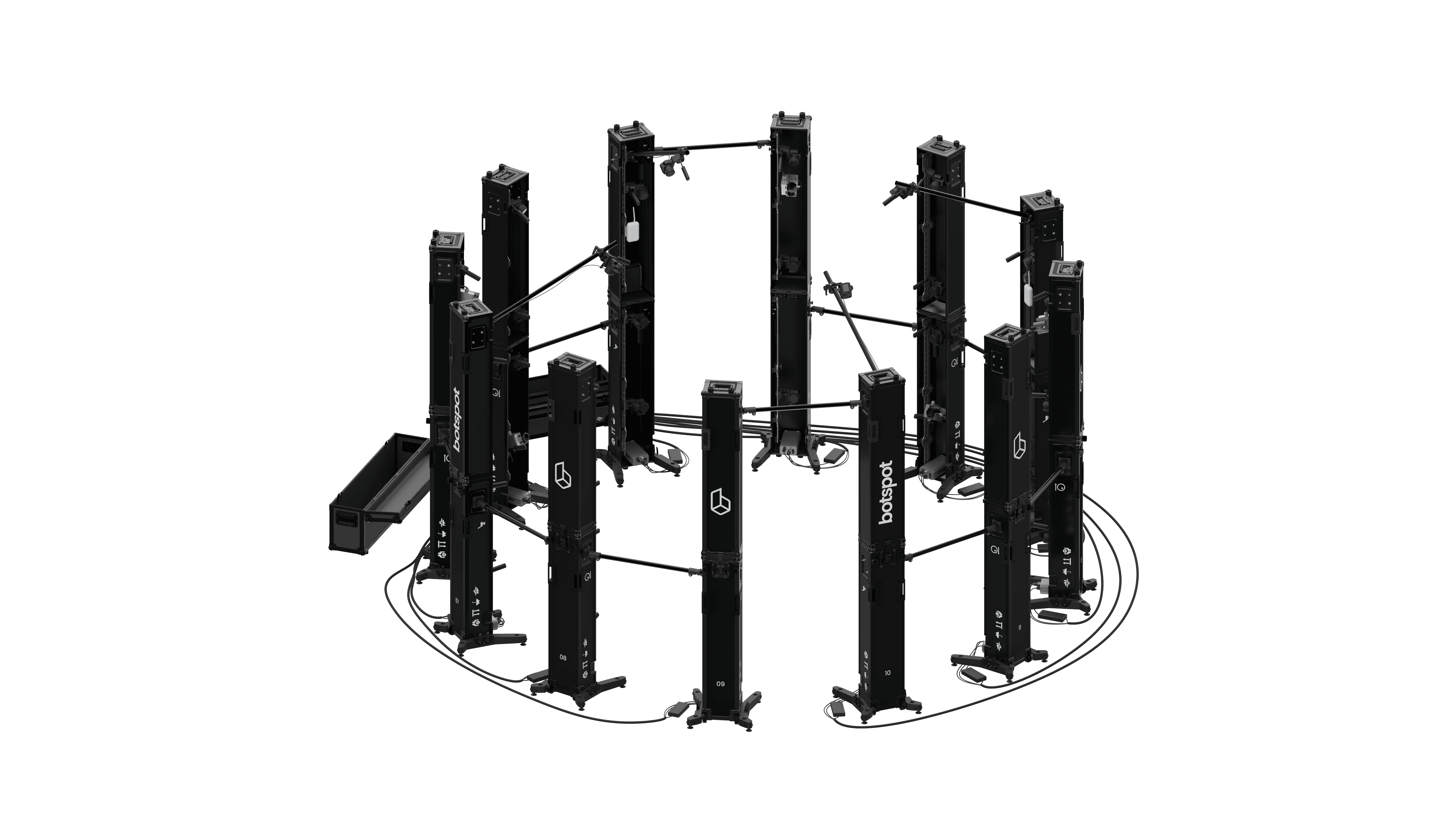 Full-Body Scanner FLEX rendering with model of a person standing inside.